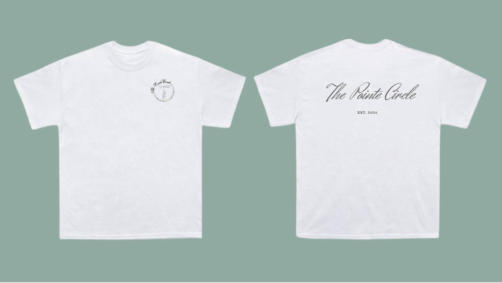 Club T-Shirt — front showing The Pointe Circle logo, back showing club name and Est. 2024